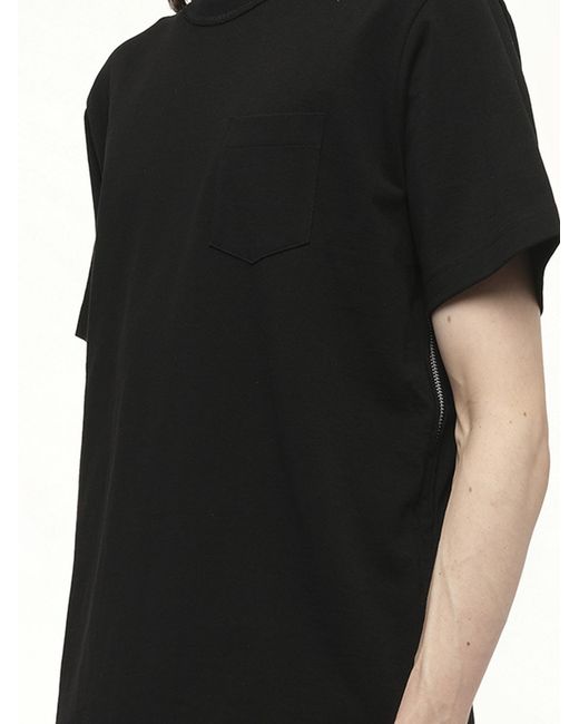 Sacai Black Side Zip Cotton T-Shirt for men