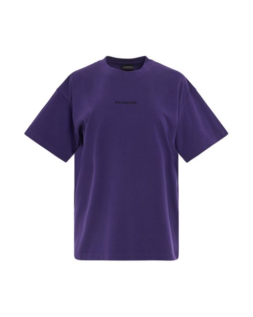Balenciaga Purple New Back Logo Medium Fit T-Shirt, Short Sleeves, Deep/, 100% Cotton