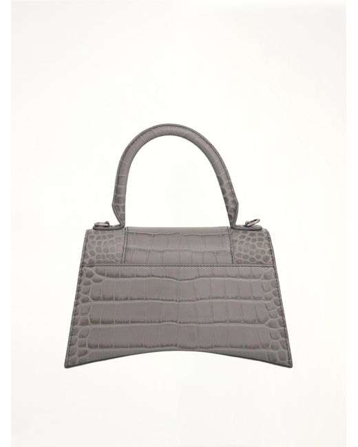 Balenciaga Gray Hourglass Small Croco Embossed Bag