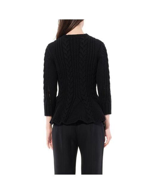 Alexander McQueen Black Peplum Cardigan, Long Sleeves, , Size: Medium