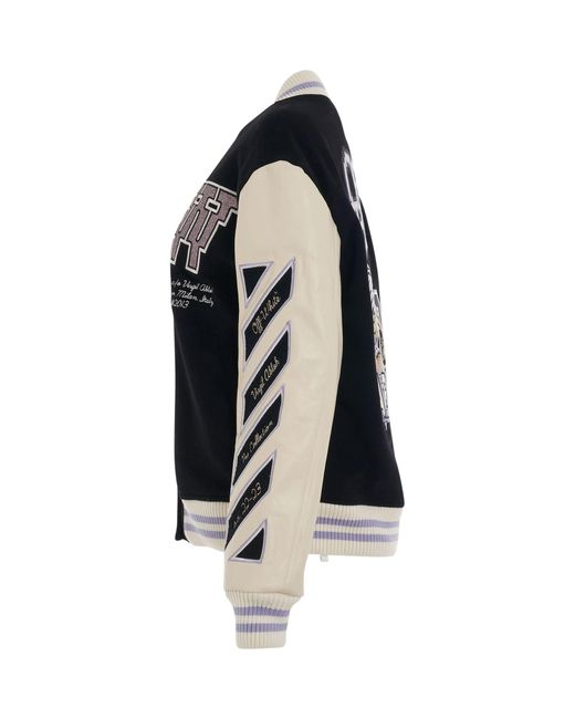 Off-White c/o Virgil Abloh Black Embroidered Patch Logo Varsity Jacket, Long Sleeves, 100% Polyester