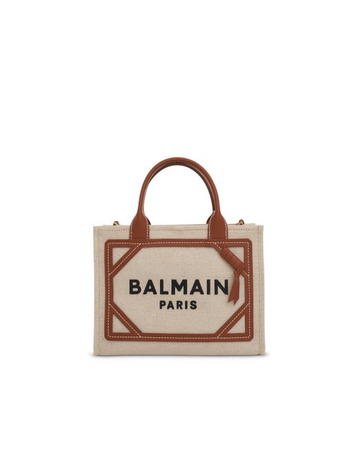 Balmain Brown B-Army Canvas & Logo Small Shopper Bag, Natural/, 100% Leather