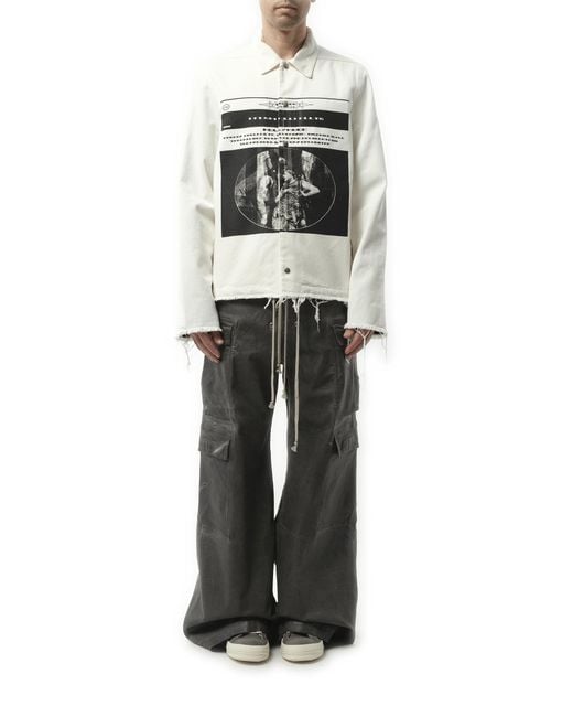 Rick Owens White Snapfront Jacket, Long Sleeves, 100% Cotton, Size: Small for men
