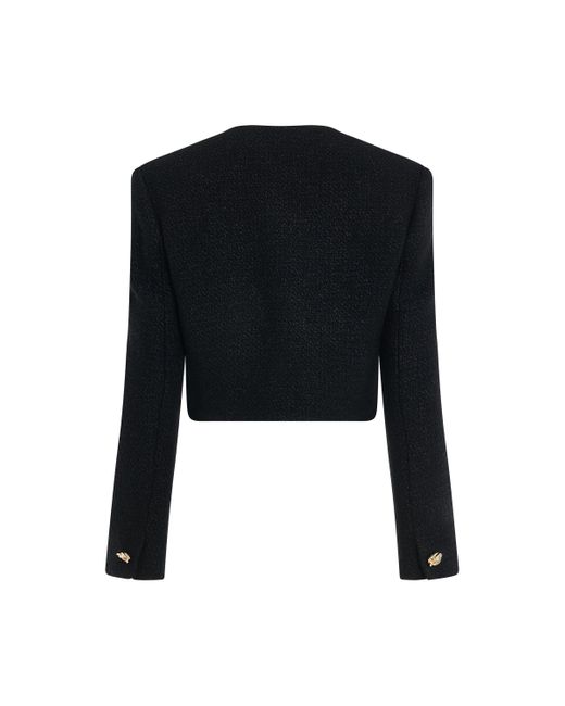 Alexander McQueen Black Boxy Tweed Jacket, Round Neck, Long Sleeves, , 100% Cotton