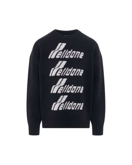 we11done Black Logo Pile Knit Sweater, Long Sleeves, , 100% Polyester, Size: Medium