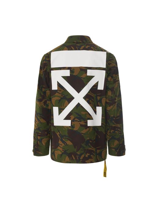 Off-White c/o Virgil Abloh Green Off- Camouflage Patch Field Jacket, Long Sleeves, Army/, 100% Cotton for men