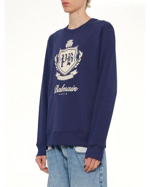 Balmain Blue College Emblem Sweatshirt for men