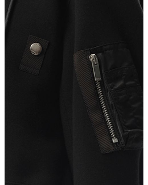 Sacai Black X Sponge Sweat X Nylon Twill Zip Hoodie, Long Sleeves, 100% Cotton