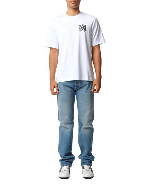 Amiri White Ma Core Logo T-Shirt, Round Neck, Short Sleeves, 100% Cotton, Size: Small for men