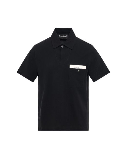 Palm Angels Black Satorial Tape Polo Shirt, Short Sleeves, , 100% Cotton, Size: Medium for men