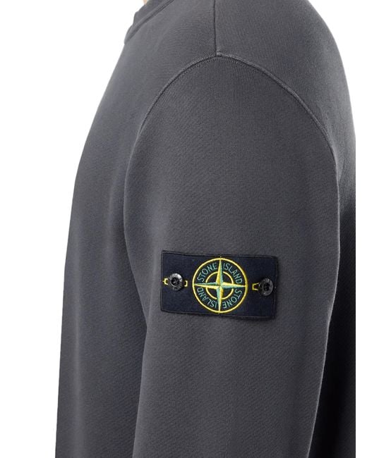 Stone Island Gray Diagonal Fleece Sweatshirt, Long Sleeves, 100% Cotton for men