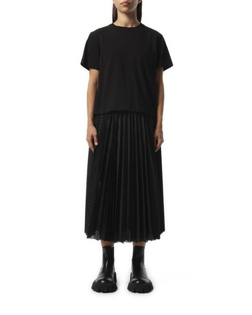 Sacai Black X Satin X Cotton Jersey T-Shirt, Short Sleeves, 100% Polyester