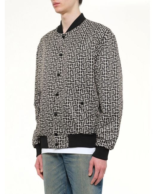 Balmain Gray Monogram Nylon/Satin Reversible Bomber for men