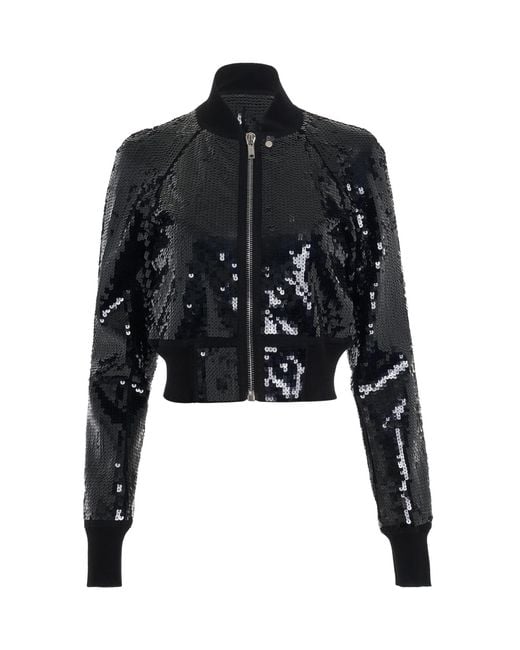 Rick Owens Black Cropped Flight Embroidered Bomber Jacket, Long Sleeves, 100% Polyester