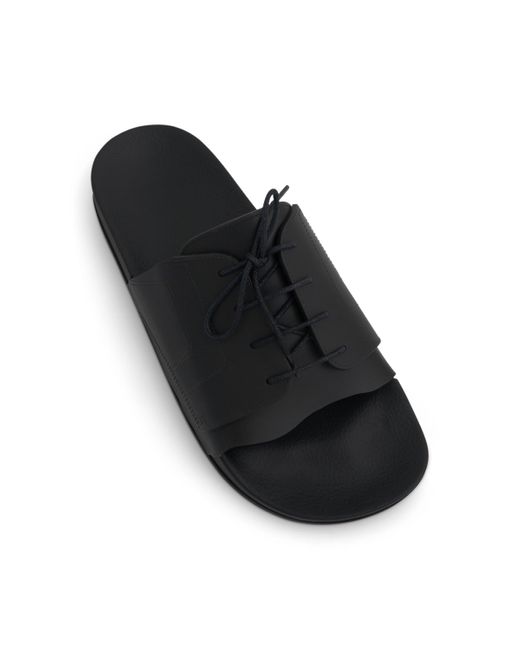 Maison Margiela Black Lace Up Pool Slides Sandals, , 100% Rubber