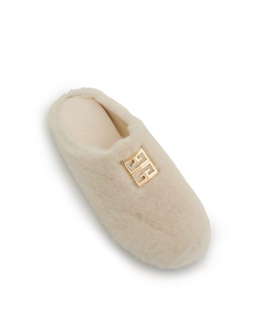 Givenchy White 4G Shearling Slip On Sandals, 100% Lamb Skin