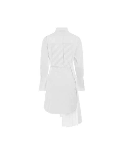Off-White c/o Virgil Abloh White Off- Diagonal Plisse Shirt Dress, Long Sleeves, 100% Cotton