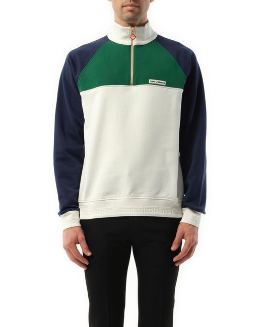 Casablanca Green Quarter Zip Colourblock Sweatshirt, Long Sleeves, 100% Cotton, Size: Small for men