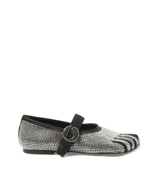 Coperni Gray Crystal-Embellished Five-Toe Ballerina Belt Flat Sandals, 100% Leather