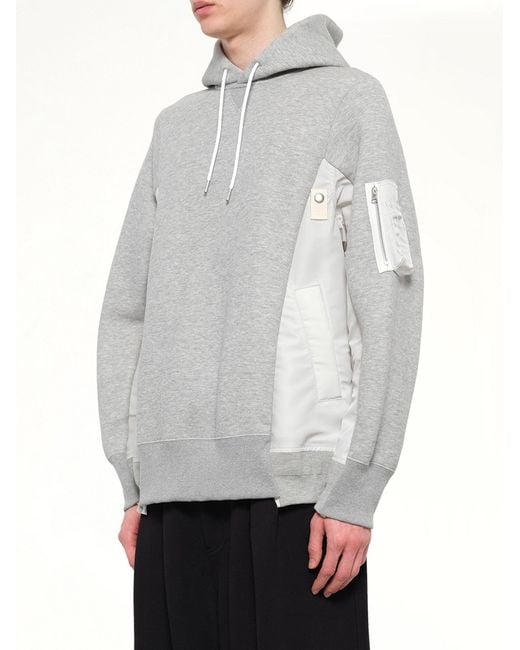 Sacai Gray Sponge Sweat X Nylon Twill Hoodie for men