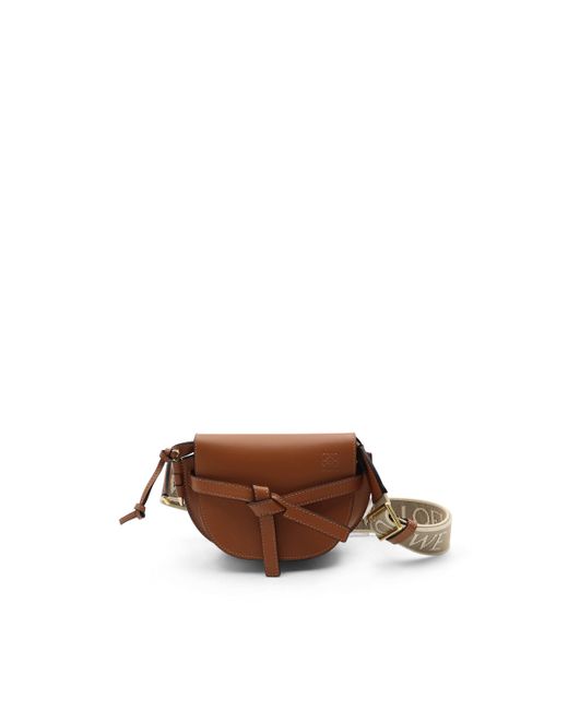 Mini Gate Dual bag in soft calfskin and jacquard Tan - LOEWE