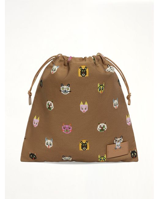 Loewe Brown Drawstring Pouch Cats