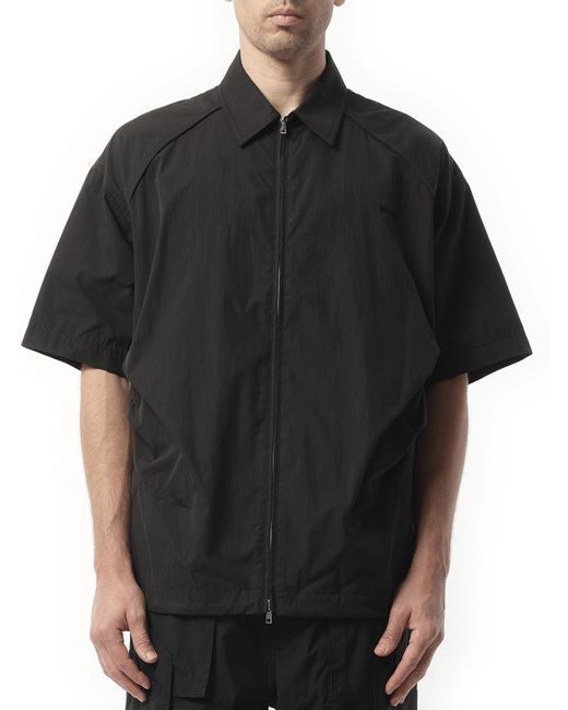 Juun.J Black Coach Zipup Short Sleeve Shirt, 100% Cotton for men