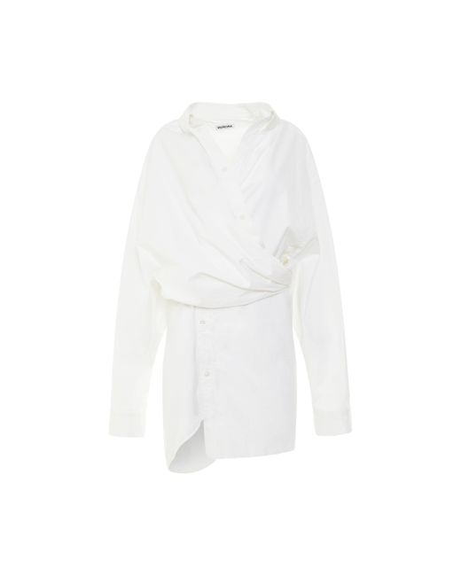 Balenciaga White Poplin Wrap Dress, Long Sleeves, , 100% Cotton