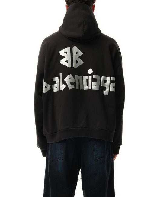 Balenciaga Tape Type Ripped Pocket Hoodie, 100% Cotton, Size