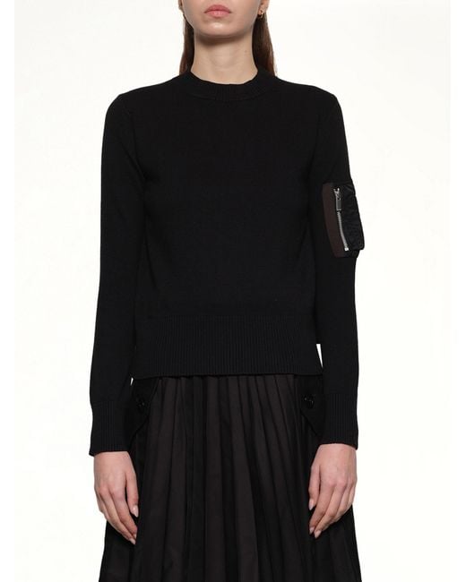 Sacai Black Nylon Twill X Cotton Knit Pullover