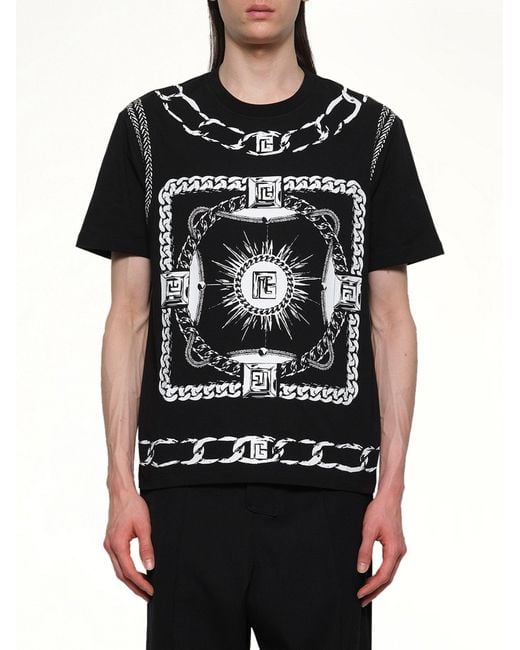 Balmain Black Foulard Print T-Shirt for men