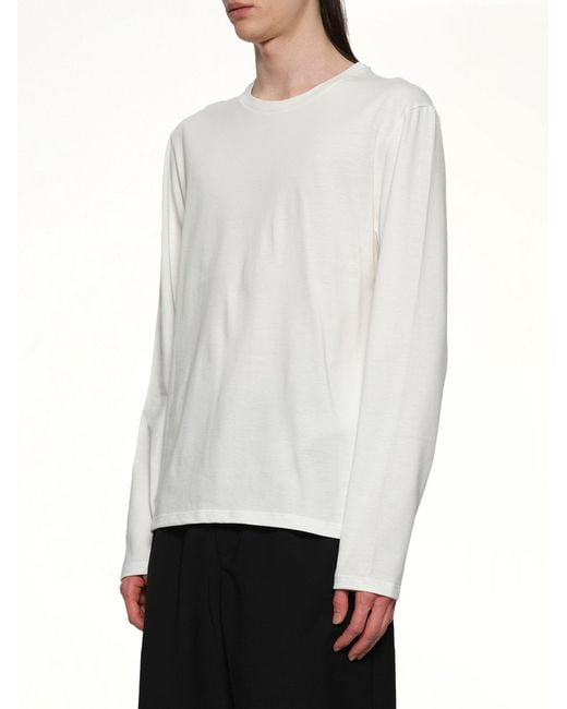 Jil Sander White Leather Patch Long Sleeve T-Shirt for men