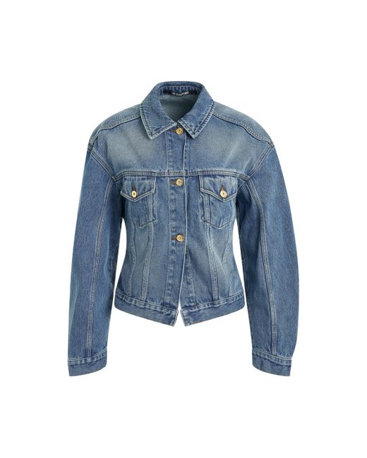 Jacquemus Blue La Vest Denimes Jacket, Long Sleeves, /Tabac, 100% Cotton