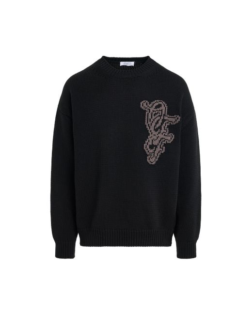 Off-White c/o Virgil Abloh Black Off- Nature Lover Chunky Knit Sweater, Long Sleeves, /, 100% Cotton, Size: Large for men