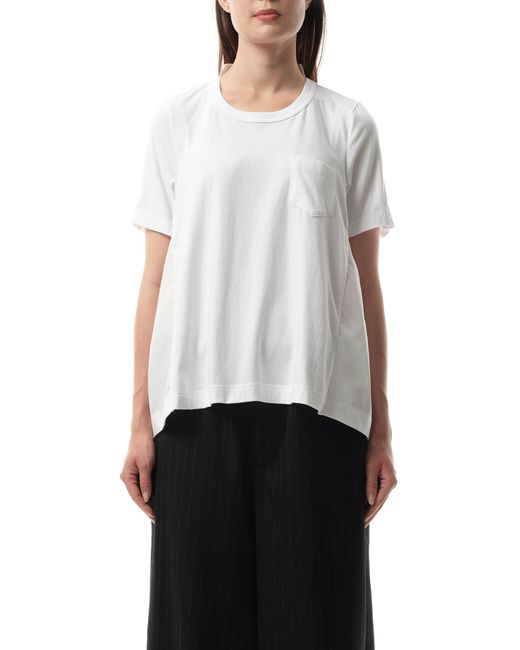 Sacai White X Cotton Poplin X Cotton Jersey T-Shirt, Short Sleeves, 100% Cotton
