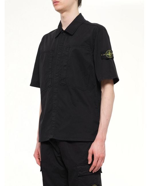 Stone Island Black 1200037 Stretch Organic Cotton Ss Shirt for men