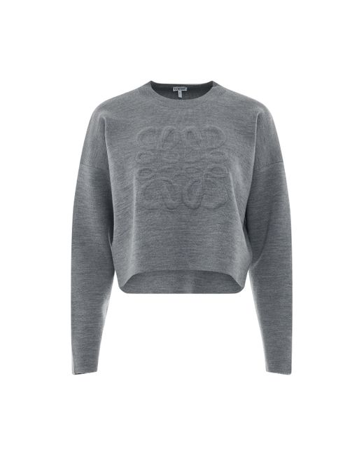 Loewe Gray 'Short Anagram Sweater, Round Neck, Light, 100% Wool, Size: Small