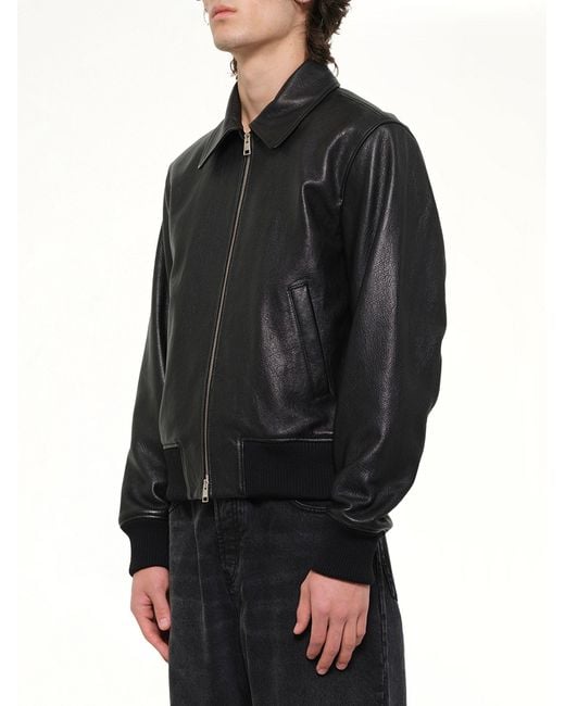 AMI Black Zipped Leather Jacket for men