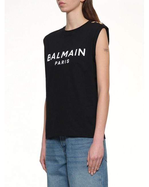 Balmain Black 3 Buttons Logo Tank Top