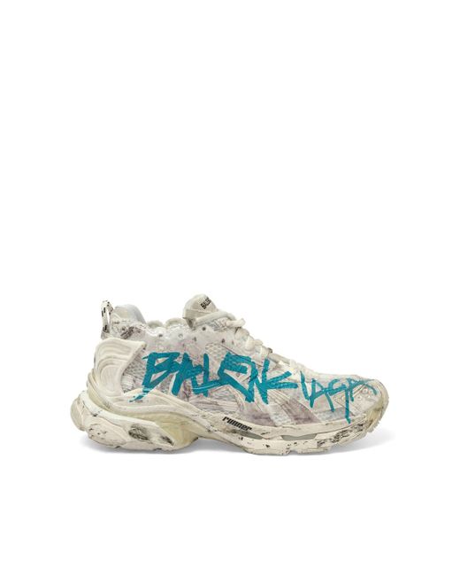 Balenciaga Blue Runner Graffiti Distressed Sneakers for men