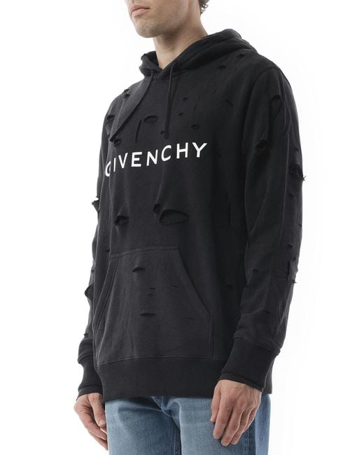 Givenchy Black Archetype Hoodie With Destroyed Effect, 100% Cotton for men