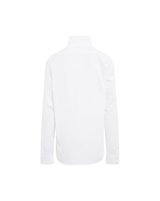 Balmain White Satin Covered Buttons Cotton Shirt, Long Sleeves, , 100% Cotton for men