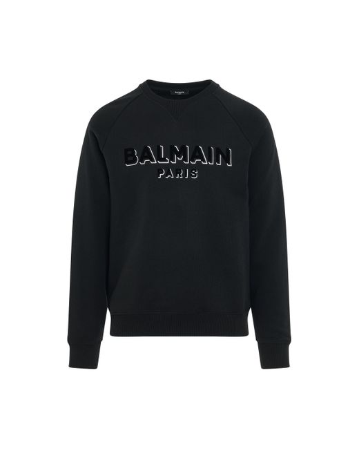 Balmain Black Logo Flock & Foil Sweatshirt, Long Sleeves, /, 100% Cotton, Size: Large for men