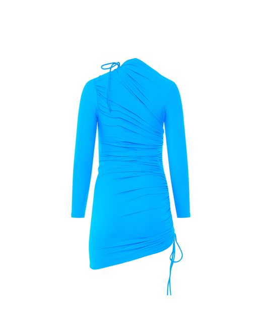 Balenciaga Blue Mini Matte Spandex Dress, Round Neck, Long Sleeves