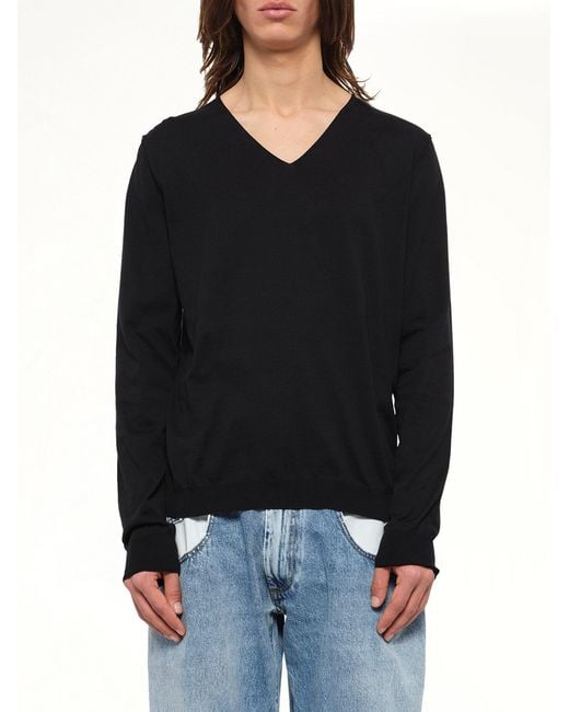 Maison Margiela Black V-Neck Knit Sweater for men