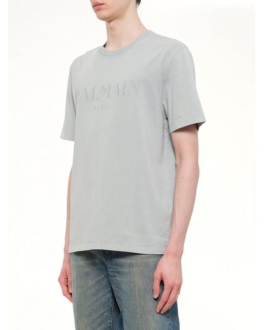 Balmain Gray Vintage Emb T-Shirt Reg Fit for men