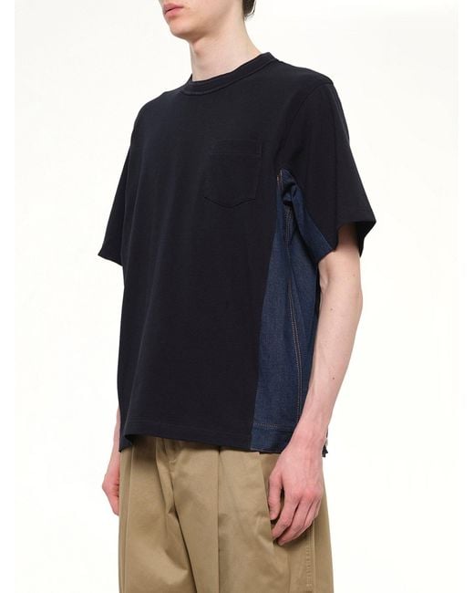 Sacai Black Denim X Cotton Jersey T-Shirt for men