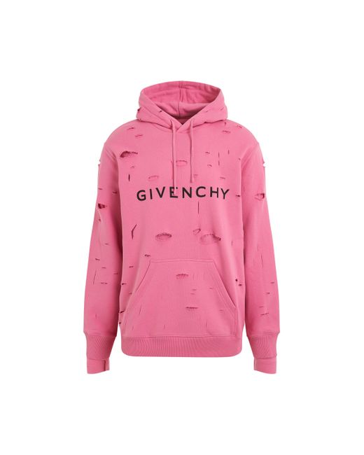 Givenchy Pink Archetype Hoodie With Destroyed Effect, Long Sleeves, Bright, 100% Cotton for men