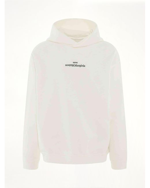 Maison Margiela White Upside Down Logo Hoodie for men