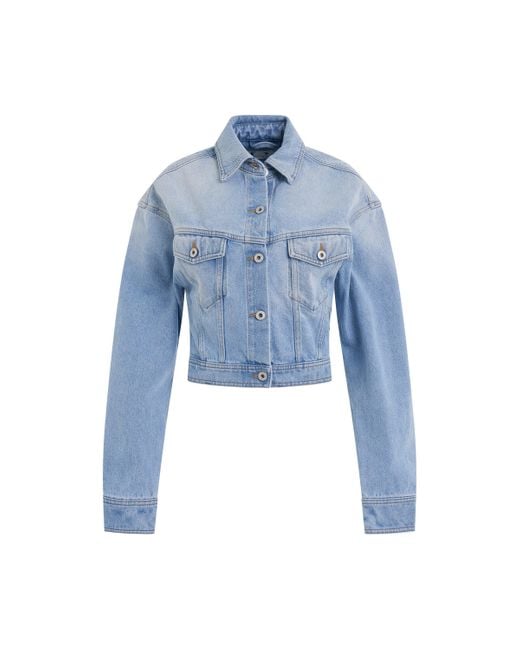 Off-White c/o Virgil Abloh Blue Off- Toybox Bleach Crop Jacket, Long Sleeves, Light, 100% Cotton